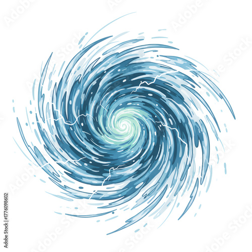 illustration of storm and lightning effect top view.white background