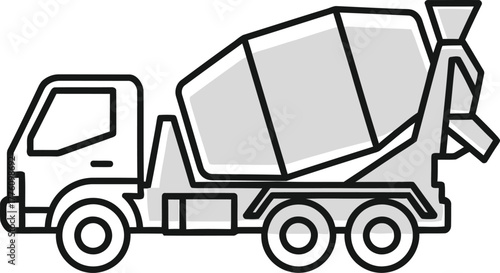 Concrete mixer truck transportation construction vehicle line art style isolated on transparent background