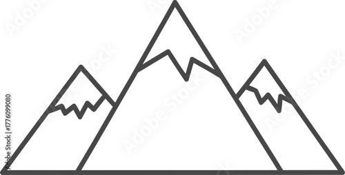 Minimalist outline drawing of jagged mountain peaks in a simple landscape scene isolated on transparent background