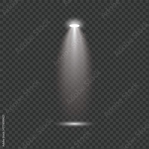 Bright spotlight beam illuminating a dark space with subtle ambient light effect