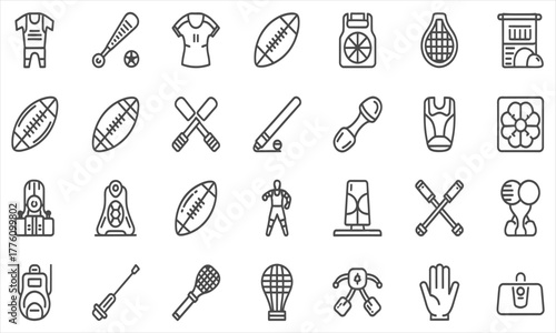 Collection of Sports Equipment and Icons Representing Athletic Activities and Leisure Pursuits