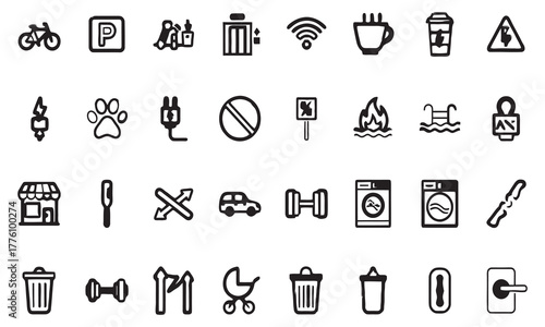 A versatile set of universal line icons for daily life, public services, and amenities, isolated vector graphics. 23