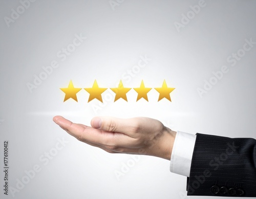 Professional hand hovering over a sequence of five rating stars