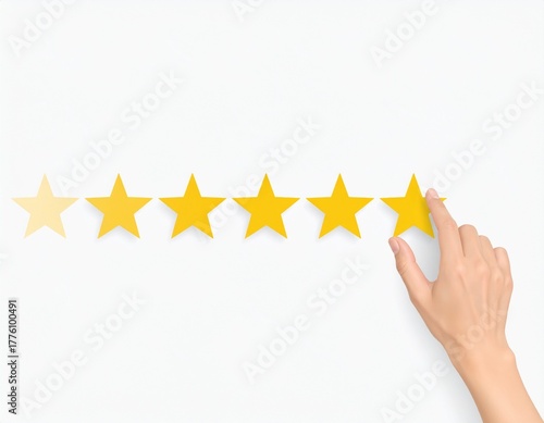 Hand selecting the last star from a sequence of five rating stars