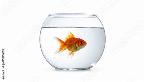 Wallpaper Mural A vibrant goldfish swims in a transparent fishbowl, its orange scales contrasting against the clear water and glass. The image is a simple and elegant representation of aquatic life. Torontodigital.ca