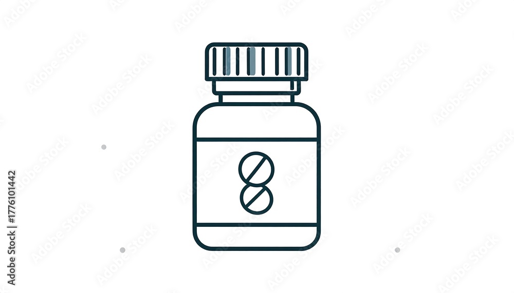 Obraz premium Bottle outline with a cap, a label, and two circles inside. Simple, clean line drawing on a plain background