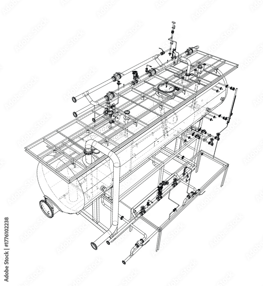 Obraz premium Detailed Industrial Tank Blueprint. Vector