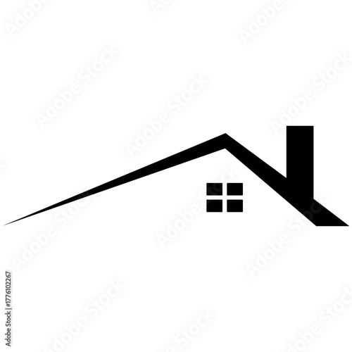 Minimalist house icon with chimney and window, home silhouette with sharp roof