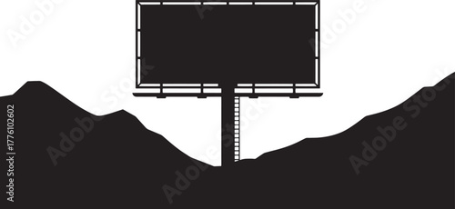 Billboard silhouette with mountain landscape roadside advertising promotion concept