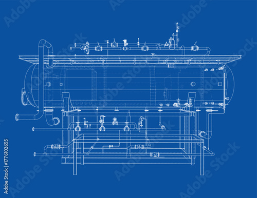 Industrial Boiler Blueprint. Vector