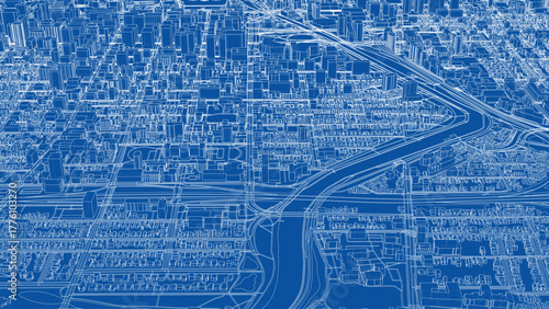 Detailed City Blueprint with River