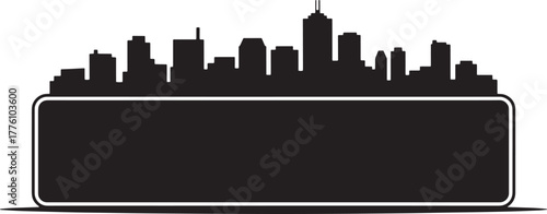 Cityscape silhouette sign banner. Urban skyline landmark frame place for advertising text