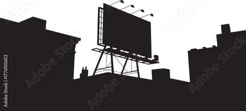Cityscape Skyline Silhouette With Billboard Structure In Urban Scenery Background