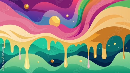 Abstract colorful wavy background with dripping paint effect