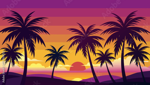 Wallpaper Mural Vibrant tropical sunset with silhouetted palm trees and ocean Torontodigital.ca