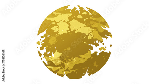 Abstract golden circle with textured brush strokes and jagged edges