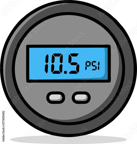 Digital Pressure Gauge Displaying 10.5 PSI Measurement.