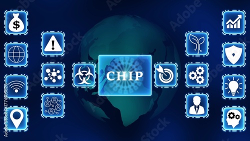 Global Chip Network with Business and Technology Icons connection digital