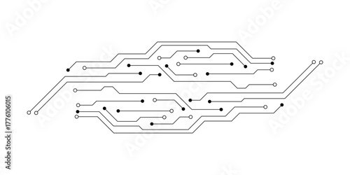Black circuit board traces and nodes on white background electronic technology