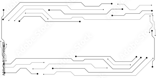 Technology black circuit diagram concept. High-tech circuit board connection system.Vector abstract technology on a white background.