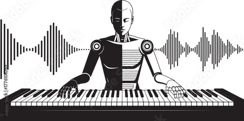 Robot playing piano illustration vector artificial intelligence technology concept