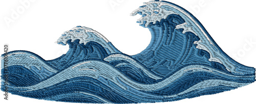Embroidered Blue Waves Illustration