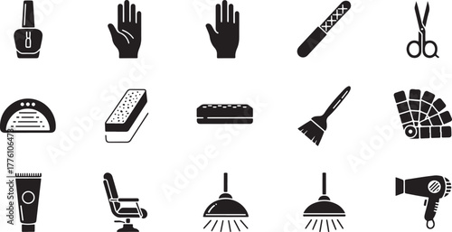 Beauty and Salon Icon Set on White Background Keywords: beauty, salon, icons, nail polish, hand
