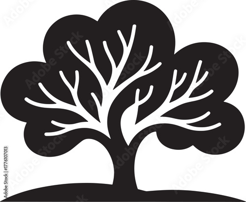 Stylized Silhouette Tree Icon Lush Crown Branches Trunk Isolated On Transparent Backdrop