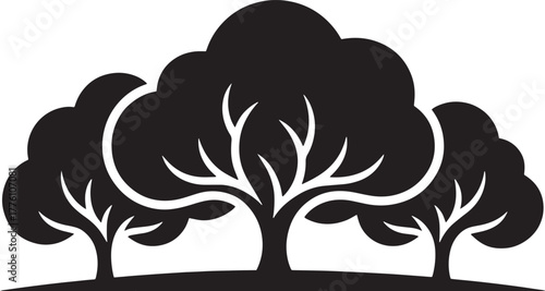 Stylized Silhouette Vector Illustration of Trees with Branches and Foliage Design