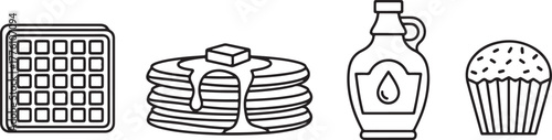 Breakfast Icons of Waffle Pancakes Syrup and Cupcake Keywords: breakfast, food, waffle, pancakes