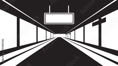 Subway Station Platform Silhouette on Transparent Backdrop for Urban Concept