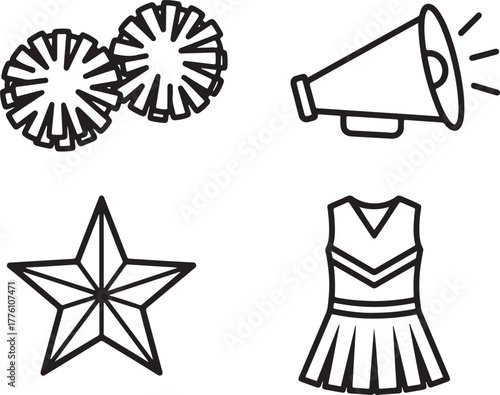Cheerleading And Performance Icons In Outline Style pom poms