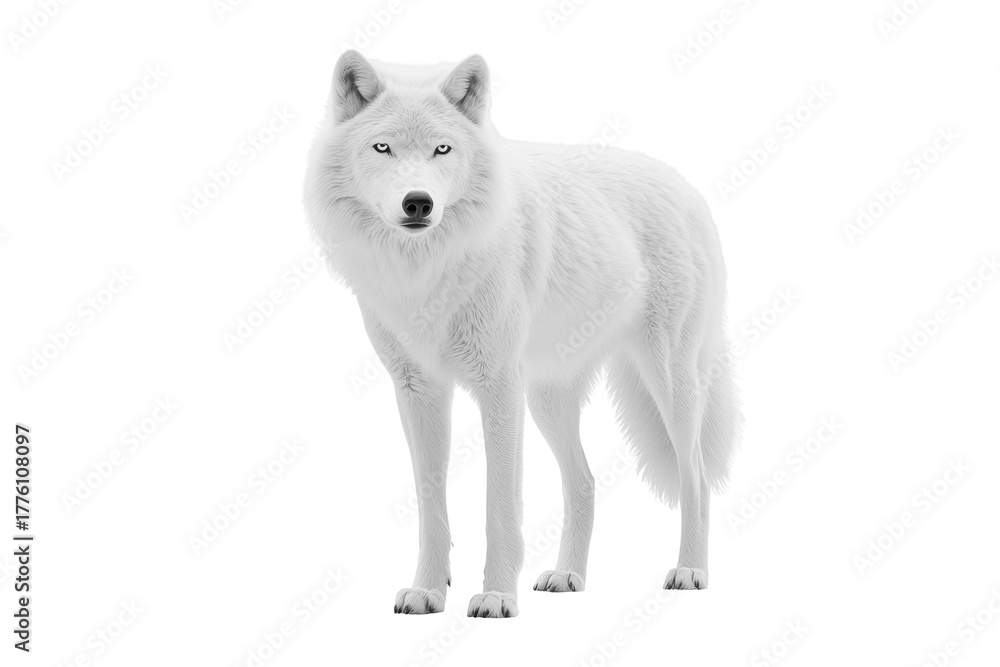 Obraz premium Arctic wolf standing alert isolated on transparent background.