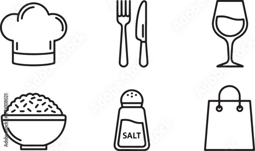 Collection of Outline Icons for Food and Drink Services chef hat fork
