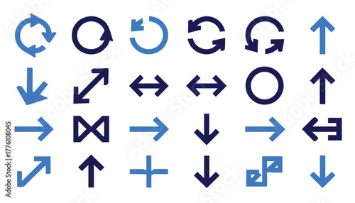 Collection of diverse arrow icons and symbols representing direction movement and navigation