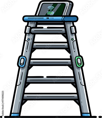 Modern Step Ladder with Integrated Smart Device for Connectivity.