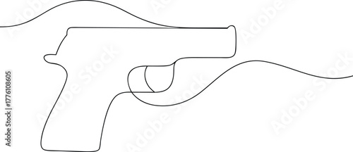 Black outline of a handgun with flowing lines pistol