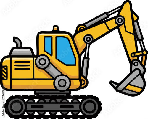 Yellow Excavator Cartoon Illustration on White Background.