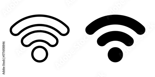 Wifi icon set. A set of wifi signal icons in simple line art style with a black filled version, perfect for illustrating wireless connectivity.