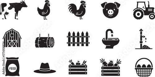 Farm Animals and Agricultural Icons Set agriculture livestock