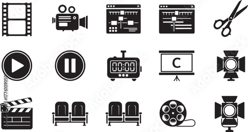 Film and video production icons film strip reel