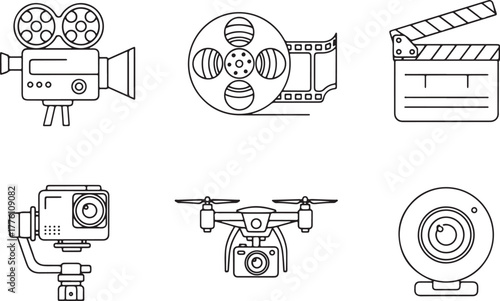 Filmmaking and Photography Icons Camera Film Reel Clapperboard Keywords: filmmaking, photography