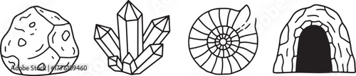 Geology and Paleontology Icons Rock Crystals Fossil Cave Entrance Keywords: rock, stone, boulder