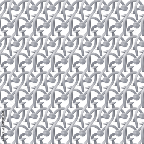 Steel bent nails with heads. Bolts seamless pattern. Industrial tool. Carpentry hardware. Broken iron fasteners. Curve stainless steel screw. Fixing rivet objects. Vector background