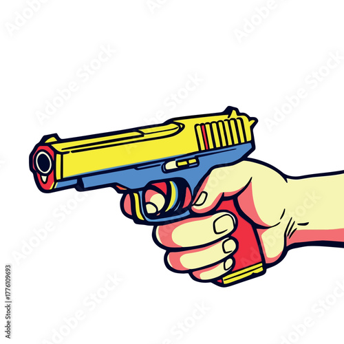 Vsai hand holding pop art pistol colorful illustration