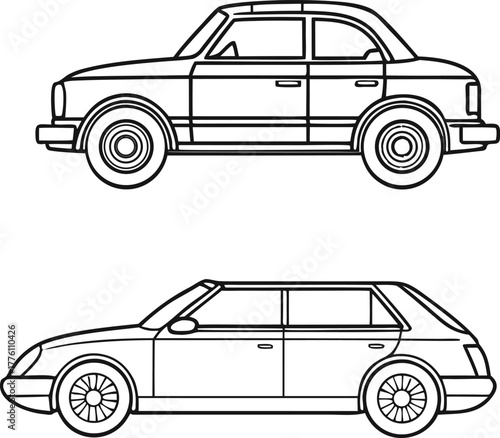 Car Collection Illustration. Modern Vehicle Set Design. Automobile Outline Set. Transportation Car Bundle. Car Icon Pack for Design. Realistic Vehicle Bundle. Compact Car Illustration Set. Urban Car