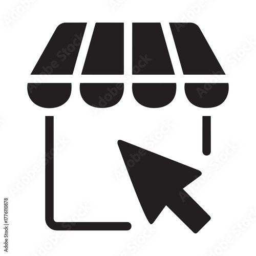 Silhouette UI and UX design of web store shopping cart icon symbol sign with transparent black background