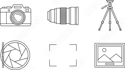 Photography Equipment and Camera Icons lens tripod
