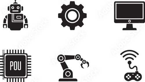 Robot, Gear, Computer and Technology Icons computer monitor robotic arm