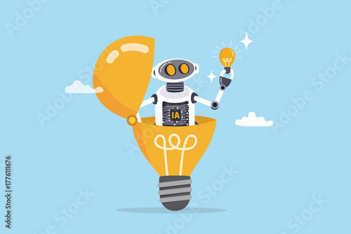 Innovation or AI technology fore creative thinking idea, cognitive learning Artificial Intelligence brain, automation development, robot with AI chip open lightbulb discover new innovative idea.